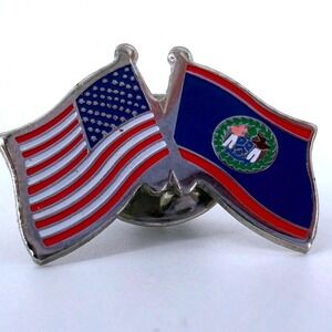 Vintage‎ USA & Belize Crossed Flag Lapel Pin Silver Tone Enamel Patriotic Badge
